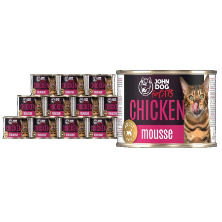 JOHN DOG Mousse su vištiena katėms - šlapias kačių maistas - 12x200g
