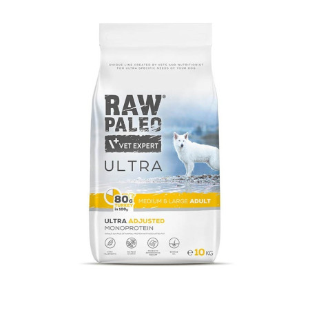 RAW PALEO Ultra Medium ir Large su kalakutiena - sausas šunų maistas - 10 kg