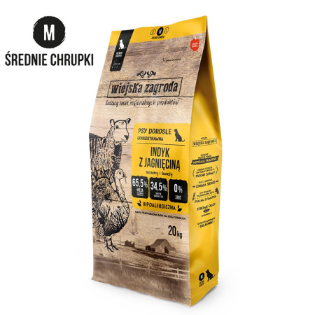 WIEJSKA ZAGRODA Kalakutiena su ėriena M - sausas šunų maistas - 20 kg