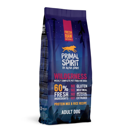 PRIMAL SPIRIT Wilderness 60% Mėsa Kiauliena ir Vištiena - pusiau drėgnas šunų maistas - 12 kg