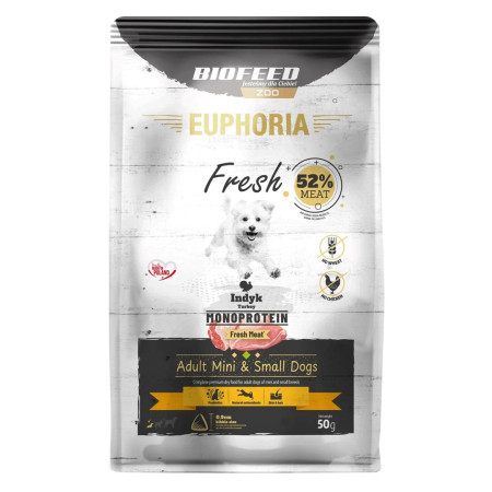 EUPHORIA Fresh Suaugusiųjų Monoproteinas Kalakutiena XS/S - sausas maistas šunims - 50g