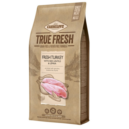 CARNILOVE True Fresh Suaugusių Šunų Maistas Su Kalakutiena, Raudonais Lęšiais ir Lemna - 11,4kg