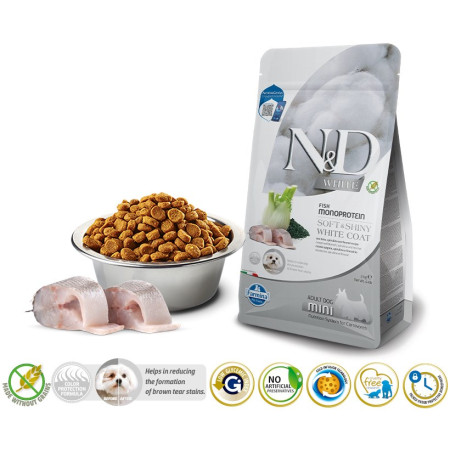 FARMINA N&D Jūros lydeka, Spirulina ir Krapai Suaugusiems Mini - sausas maistas šunims - 2kg