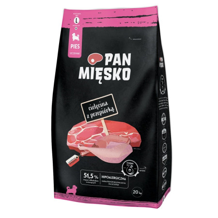 PAN MIĘSKO Veršiena su stručiu šuniukams - sausas maistas - 20kg