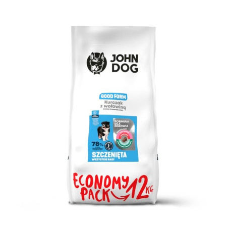 JOHN DOG Good Form Puppy Chicken with beef - sausas maistas šunims - 12 kg