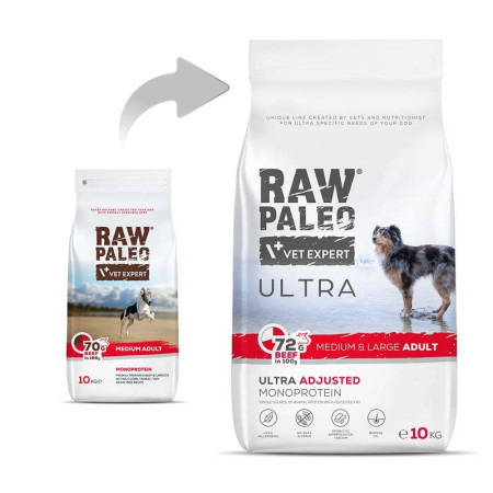 RAW PALEO Ultra Suaugusiems Vidutinių Ir Didelių Veislių Šunims Su Jautiena - 10 kg