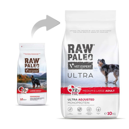 RAW PALEO Ultra Suaugusiems Vidutinių Ir Didelių Veislių Šunims Su Jautiena - 10 kg