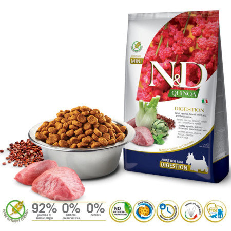 FARMINA N&D Quinoa Šunų Virškinimas Aviena Suaugusiųjų Mini - sausas maistas šunims - 2.5 kg