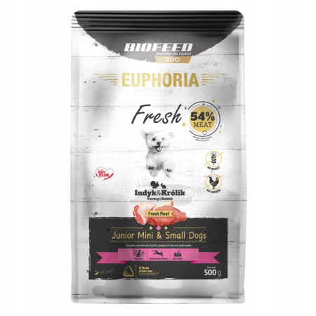 BIOFEED Euphoria Fresh Junior Turkey with rabbit XS/S - sausas maistas šunims - 500g