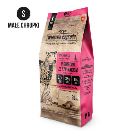 WIEJSKA ZAGRODA Ėriena su Špinatais – sausas maistas šuniukams – 20kg
