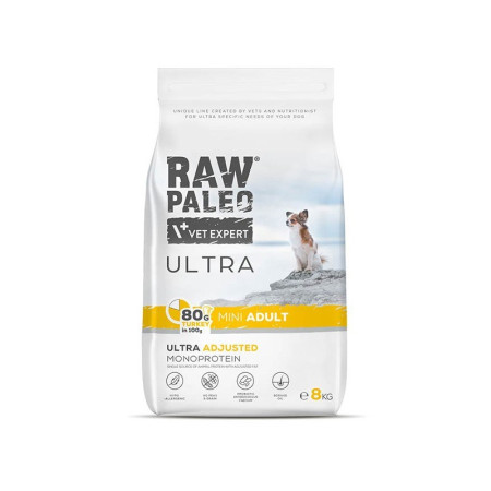 RAW PALEO Ultra Mini Adult Turkey - sausas šunų maistas - 8 kg