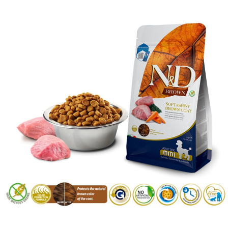 FARMINA N&D Brown Dog Aviena, Spirulina ir Morkos Suaugusiems Mini - sausas maistas šunims - 2 kg