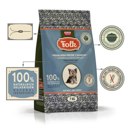 FOLK Mažų veislių Podhalės stiliaus avienos kepsnys su fazanu ir petražolėmis - sausas maistas šunims - 7 kg