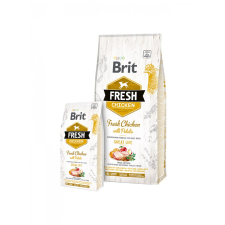 Brit Fresh Suaugusiųjų Obuolys, Grikiai, Viščiukas, Bulvės - sausas maistas šunims - 12 kg