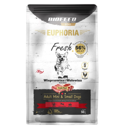 EUPHORIA Fresh Adult Kiauliena su jautiena XS/S - sausas maistas šunims - 50g
