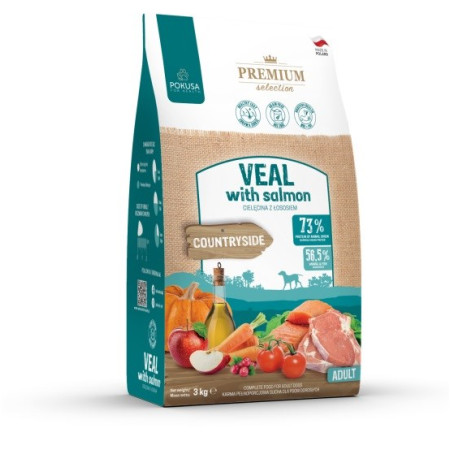 POKUSA Premium Selection Veršiena su lašiša Suaugusiems - sausas maistas šunims - 3kg