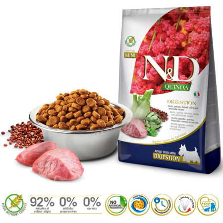 FARMINA N&D Quinoa Digestion Aviena Mini Suaugusiems - sausas maistas šunims - 800g
