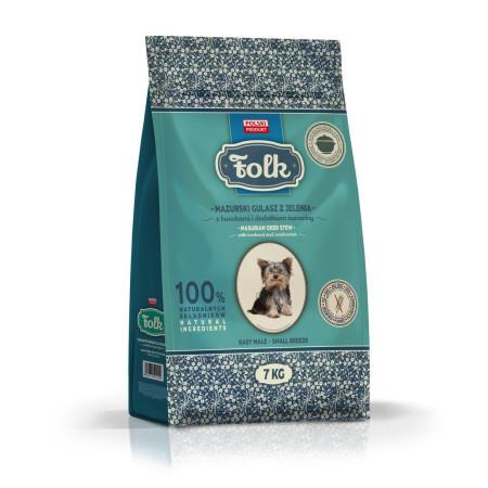 FOLK Mažų veislių tradicinis Masurijos elnienos troškinys su burokėliais ir spanguolėmis - sausas maistas šunims - 7kg