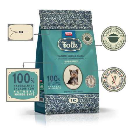 FOLK Mažų veislių tradicinis Masurijos elnienos troškinys su burokėliais ir spanguolėmis - sausas maistas šunims - 7kg