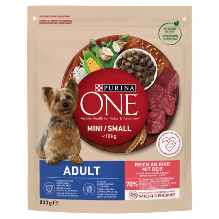 PURINA One Mini Suaugusiųjų Mėsa ir Ryžiai - sausas maistas šunims - 800 g