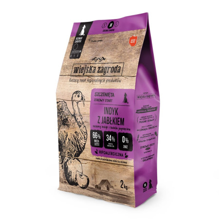 WIEJSKA ZAGRODA Kalakutienos su obuoliu M šuniukams - sausas maistas - 2kg