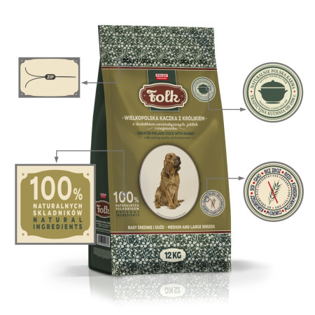 Folk Vidutinio ir Didelio Dydžio Veislių Tradicinė Didžiosios Lenkijos Antis su Triušiu, Obuoliais ir Marjoramu 12kg