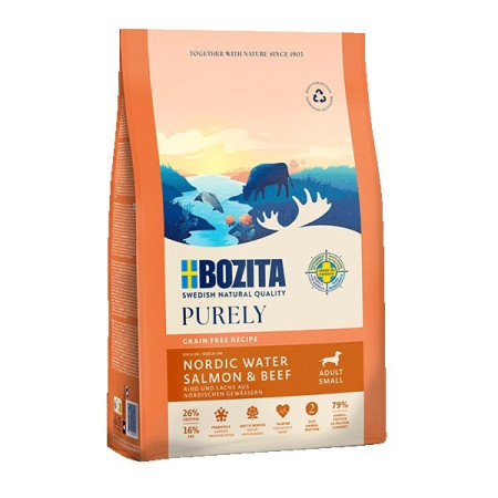 BOZITA Purely Adult Small Lašiša ir jautiena - sausas maistas šunims - 2,5kg