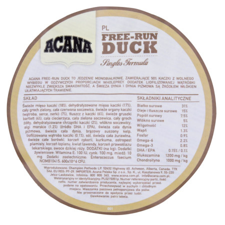 ACANA SINGLES Free-Run Antis - sausas šunų maistas 2kg