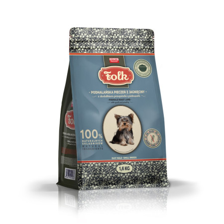 FOLK Mažų Veislių Avienos Kepsnys Su Paukštiena Ir Petražolėmis - sausas maistas šunims - 1,6 kg