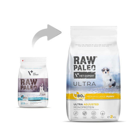 RAW PALEO Ultra Medium&Large Puppy Turkey - sausas maistas šuniukams - 2 kg