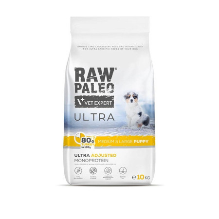 VET EXPERT RAW PALEO Ultra Medium&Large Šuniukams Kalakutiena - sausas maistas - 10 kg