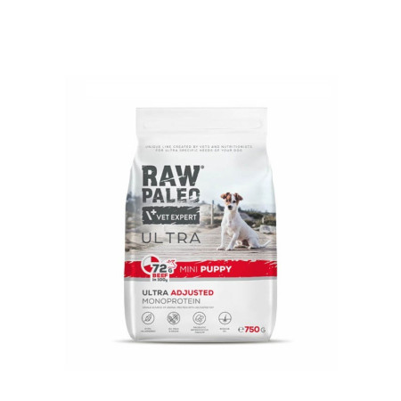 RAW PALEO Ultra Mini Šuniukams Jautiena - sausas maistas mažų veislių šuniukams - 750 g