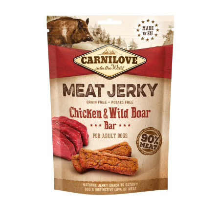 CARNILOVE MEAT JERKY Chicken with Wild Boar - užkandis šunims - 100 g