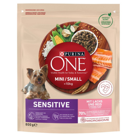 PURINA One Mini/Small Sensitive su lašiša ir ryžiais - sausas maistas šunims - 800 g