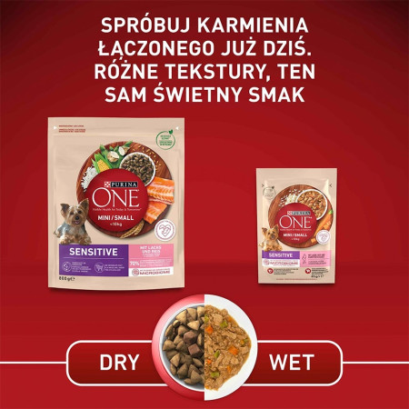 PURINA One Mini/Small Sensitive su lašiša ir ryžiais - sausas maistas šunims - 800 g