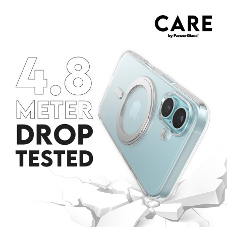 PanzerGlass CARE dėklas su sidabriniu stoveliu MagSafe iPhone 16, Skaidrus