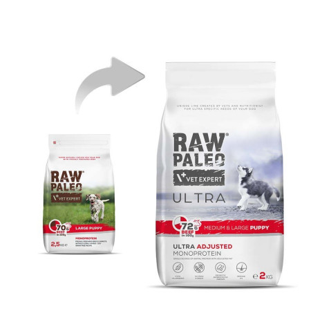 RAW PALEO Ultra Medium&Large Puppy Beef - sausas maistas šuniukams - 2 kg