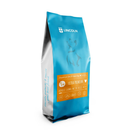 LINCOLN Ultra premium vidutinio ir didelio dydžio ėrienos su ryžiais sausas maistas šunims - 12kg