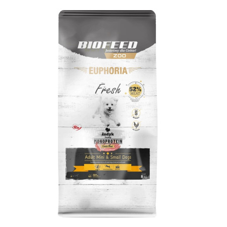 BIOFEED Euphoria Fresh Suaugusiųjų Mini & Mažų Monoproteinas Kalakutiena - sausas maistas šunims - 8kg
