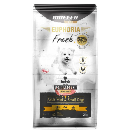 BIOFEED Euphoria Fresh Suaugusių mini ir mažų šunų monoproteininis maistas su kalakutiena - 2kg