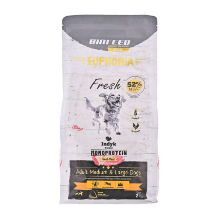 BIOFEED Euphoria Fresh Suaugusių vidutinių ir didelių šunų monoproteininis maistas su kalakutiena - 2kg