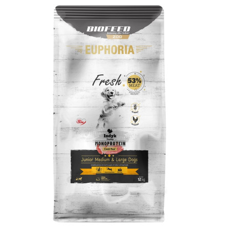BIOFEED Euphoria Fresh Junior Medium & Large Monoprotein Kalakutiena - sausas maistas šunims - 12kg