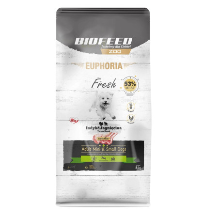 BIOFEED Euphoria Fresh Adult Mini & Small Kalakutiena su aviena - sausas maistas šunims - 8kg