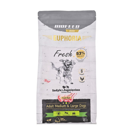 BIOFEED Euphoria Fresh Adult Medium & Large Kalakutiena su aviena - sausas maistas šunims - 2kg