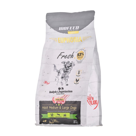 BIOFEED Euphoria Fresh Adult Medium & Large Kalakutiena su aviena - sausas maistas šunims - 2kg