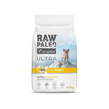 RAW PALEO Ultra Mini Šuniukams Kalkūnas - sausas maistas šuniukams - 8 kg