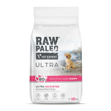 RAW PALEO Ultra Kiaulienos Maistas Vidutinio ir Didelio Dydžio Šuniukams - 10 kg
