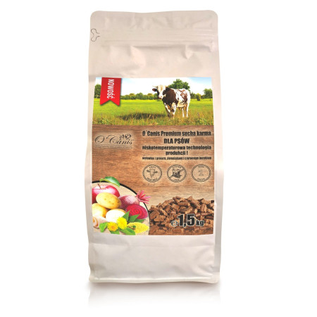 O'CANIS Premium jautiena su grūdais, bulvėmis ir raudonaisiais burokėliais - sausas maistas šunims - 1,5 kg