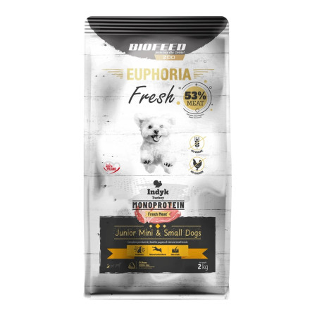 BIOFEED Euphoria Fresh Junior Mini & Mažų Monoproteinas Kalakutiena - sausas maistas šunims - 2kg