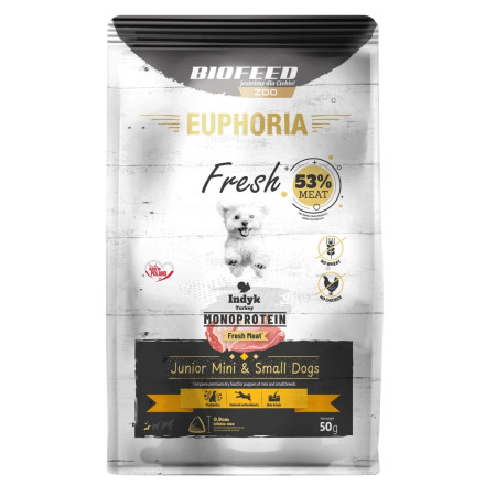 EUPHORIA Fresh Junior Monoproteinas Kalakutiena XS/S - sausas maistas šunims - 50g